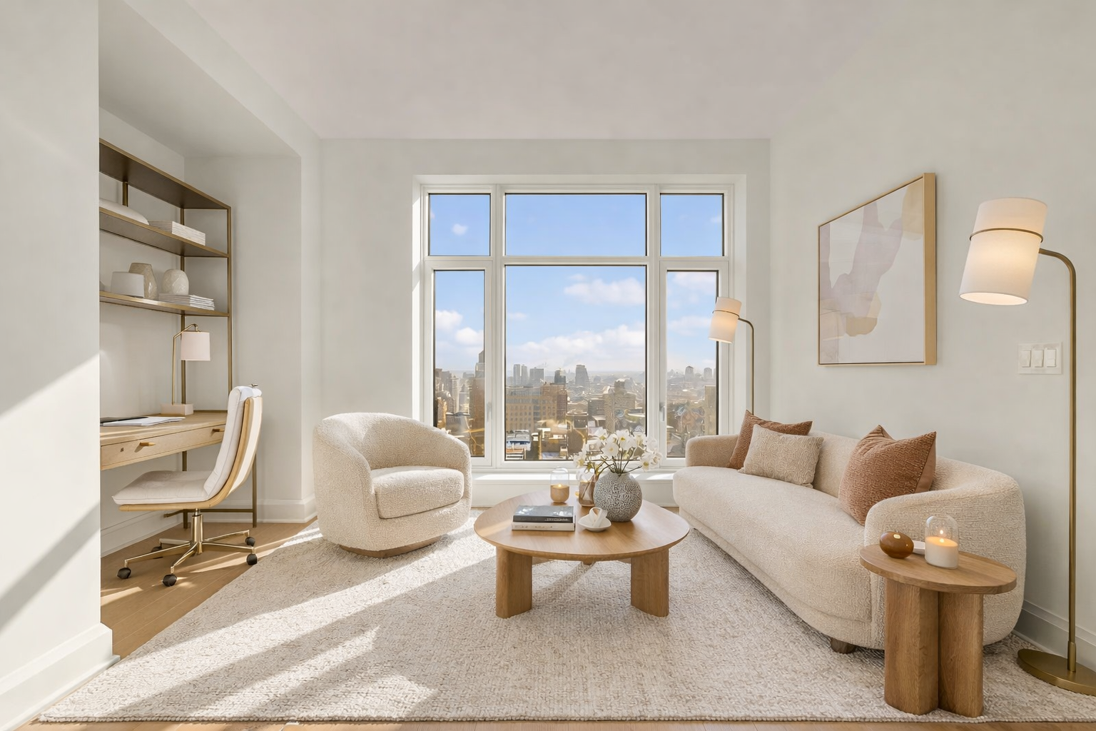 100 Claremont Avenue, Unit 29D Manhattan, NY 10027 - Photo 2 of 9 a living room with furniture and a large window