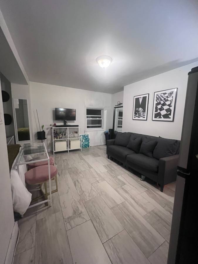 213 Ashland Place, Unit B Brooklyn, NY 11217 - Photo 2 of 4 a living room with furniture and a flat screen tv