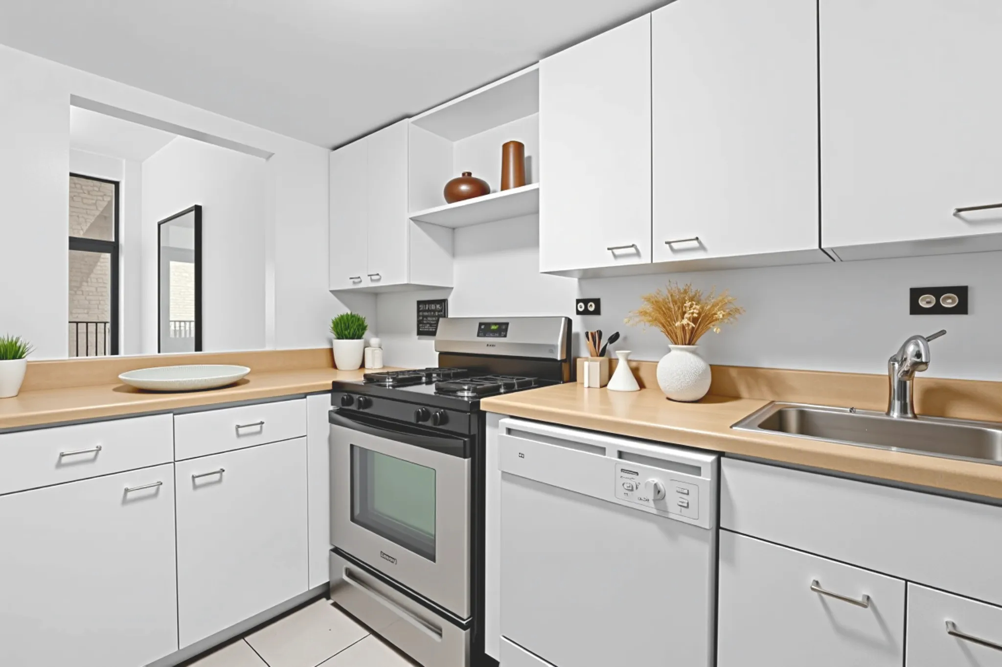 372 5th Avenue, Unit 5N Manhattan, NY 10018 - Photo 3 of 13 a kitchen with white cabinets and white appliances