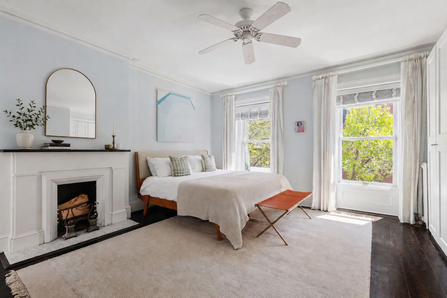793 A Willoughby Avenue Brooklyn, NY 11206 - Photo 12 of 22 a spacious bedroom with bed and a fireplace