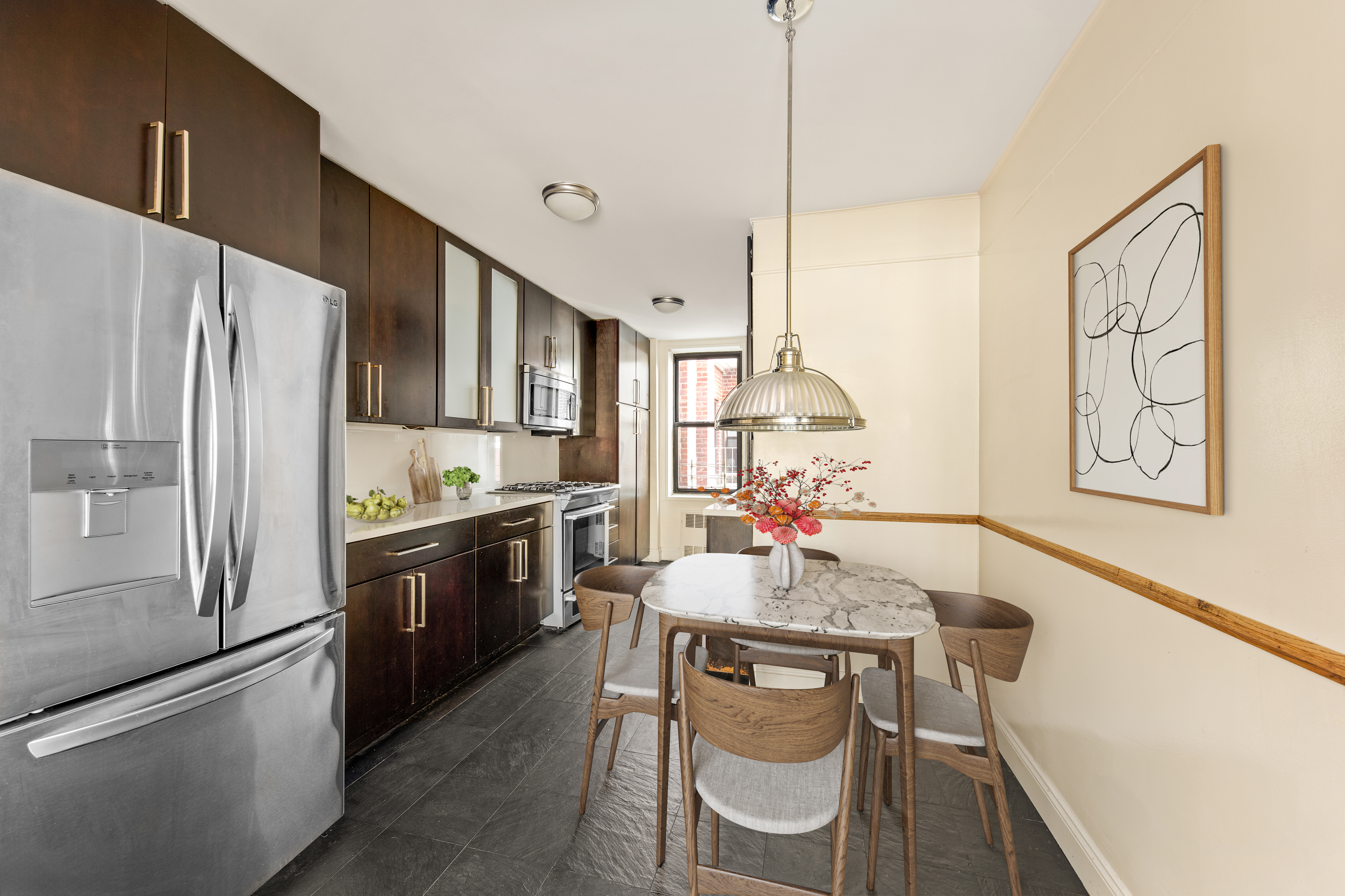 185 Prospect Park Southwest, Unit 301 Brooklyn, NY 11218 - Photo 3 of 9 a kitchen with a refrigerator a stove a sink and white cabinets