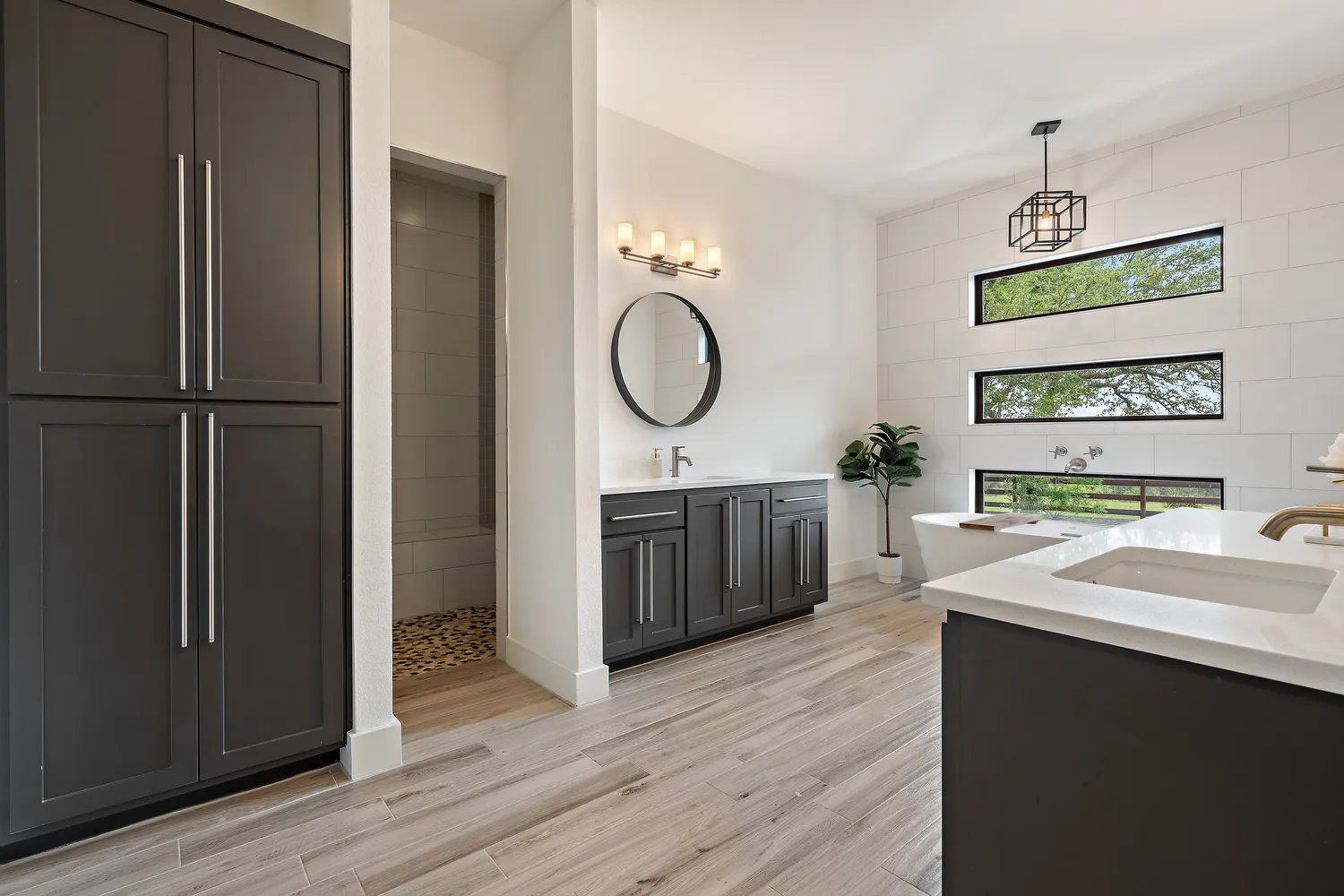 a house view with swimming pool and garden