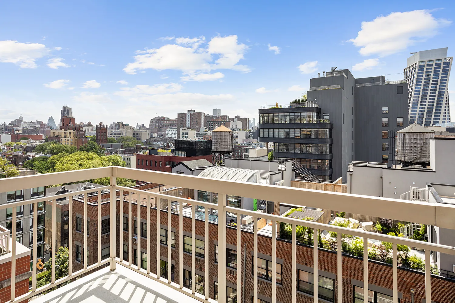 a view of a building from a balcony