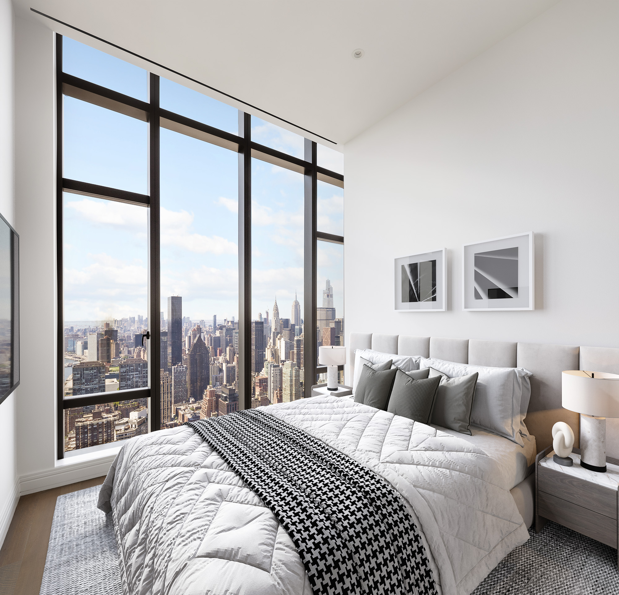 430 East 58th Street, Unit PH71 Manhattan, NY 10022 - Photo 16 of 26 a bedroom with a large bed and a large window