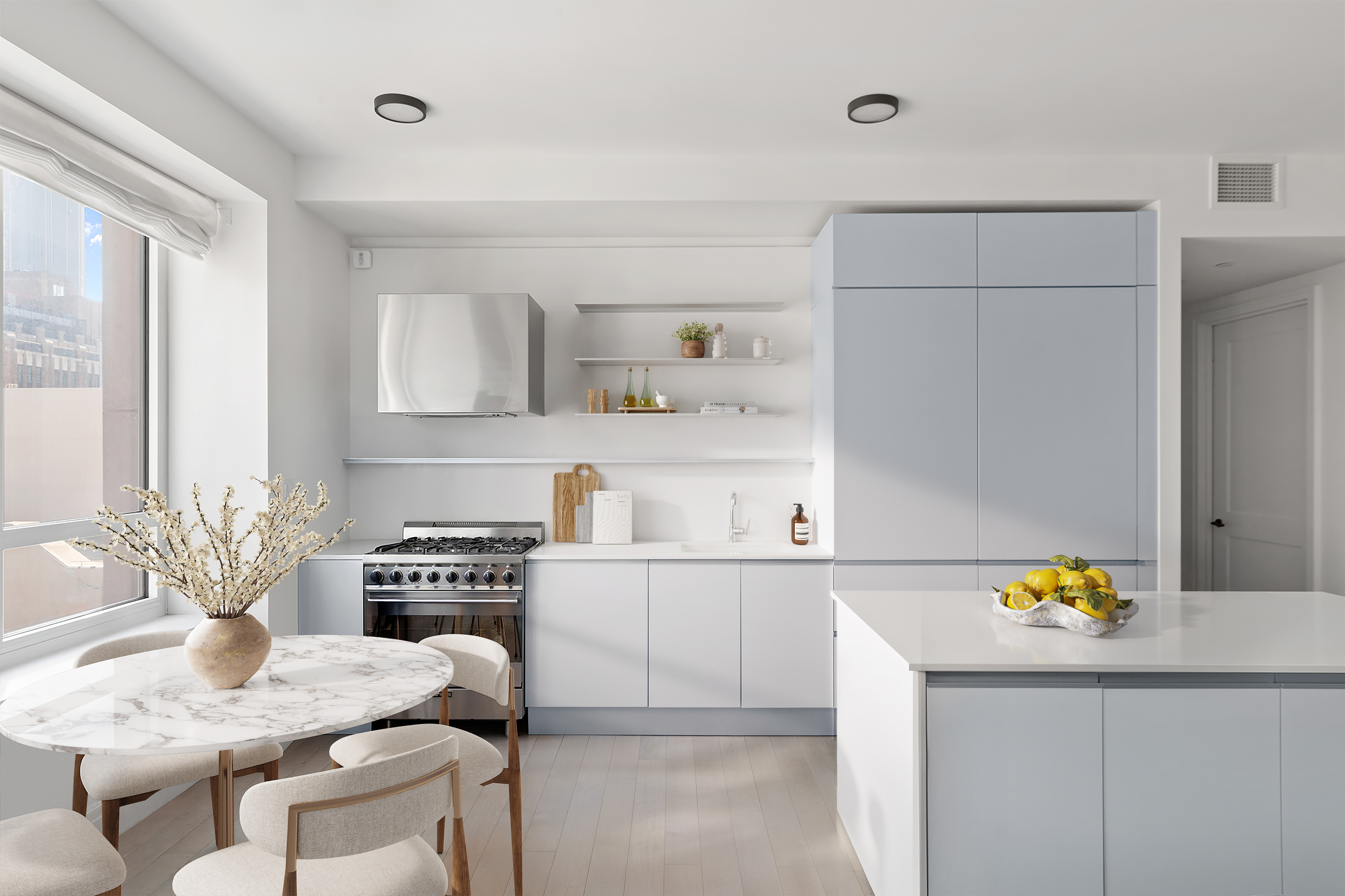265 State Street, Unit 1008 Brooklyn, NY 11201 - Photo 3 of 19 a kitchen with stainless steel appliances cabinets and wooden floor