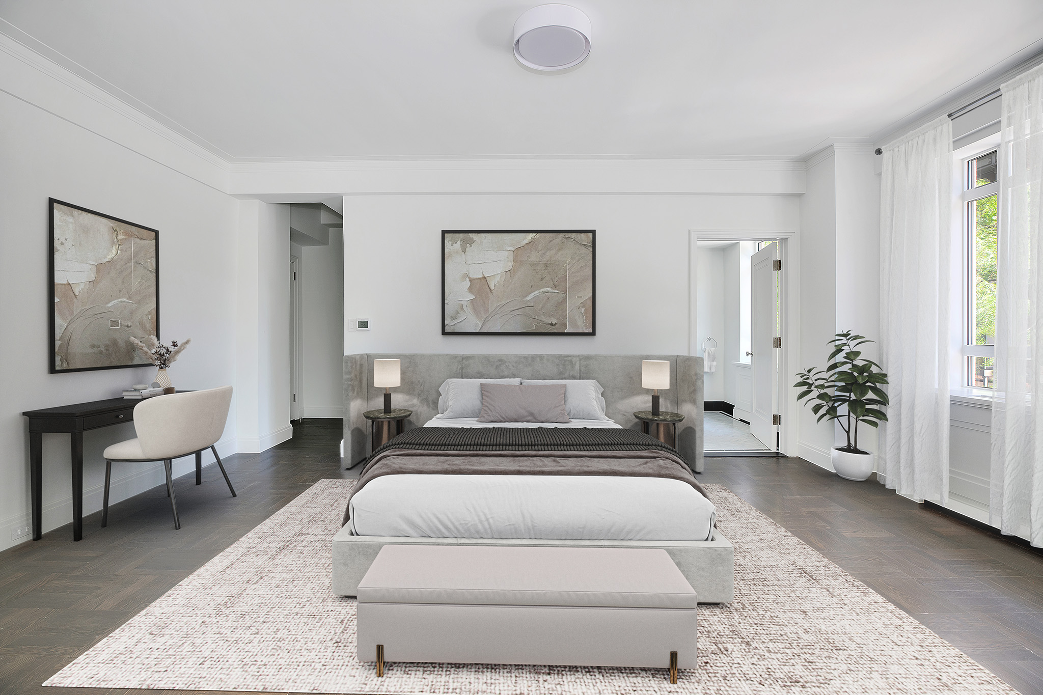 25 Central Park West, Unit 2Q Manhattan, NY 10023 - Photo 4 of 12 a bedroom with a large bed couch and a window