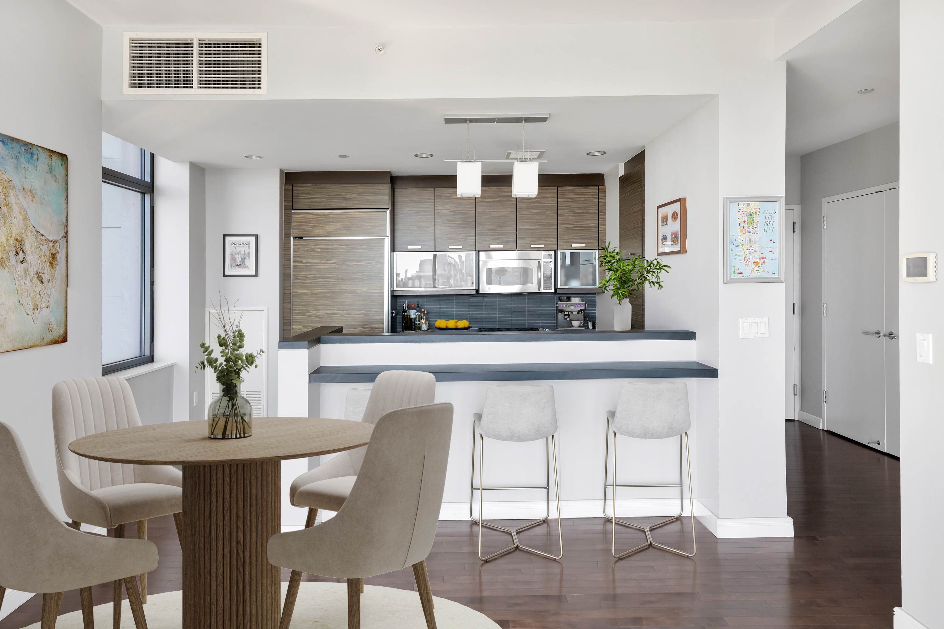 101 West 24th Street, Unit 19B Manhattan, NY 10011 - Photo 4 of 19 a view of a dining room with furniture and wooden floor