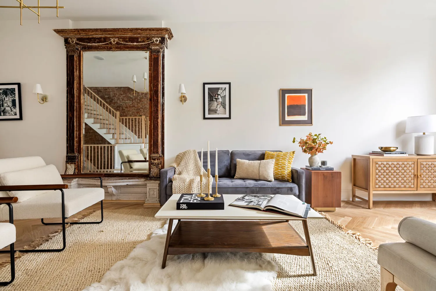 a living room with furniture