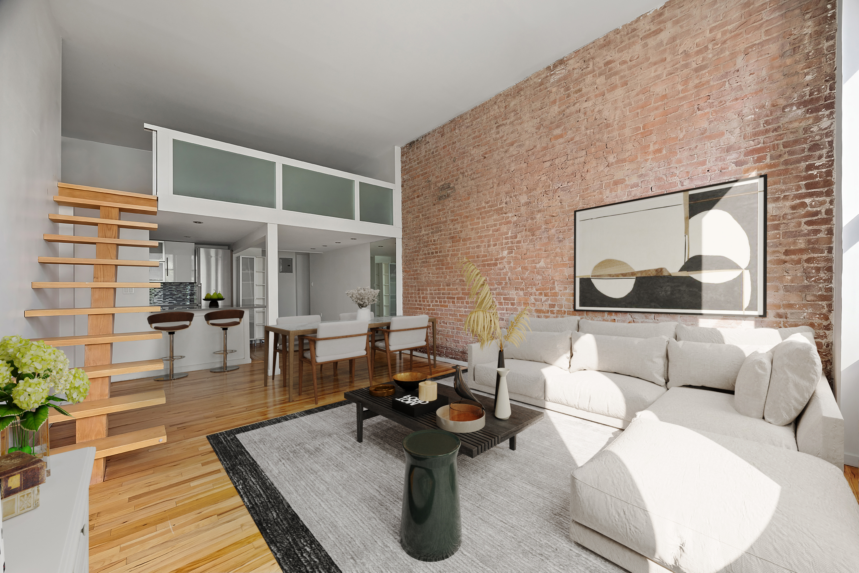 250 Mercer Street, Unit C414 Manhattan, NY 10012 - Photo 3 of 14 a living room with furniture and wooden floor