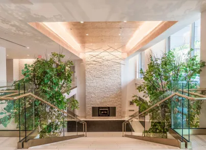 a view of a building with a tree
