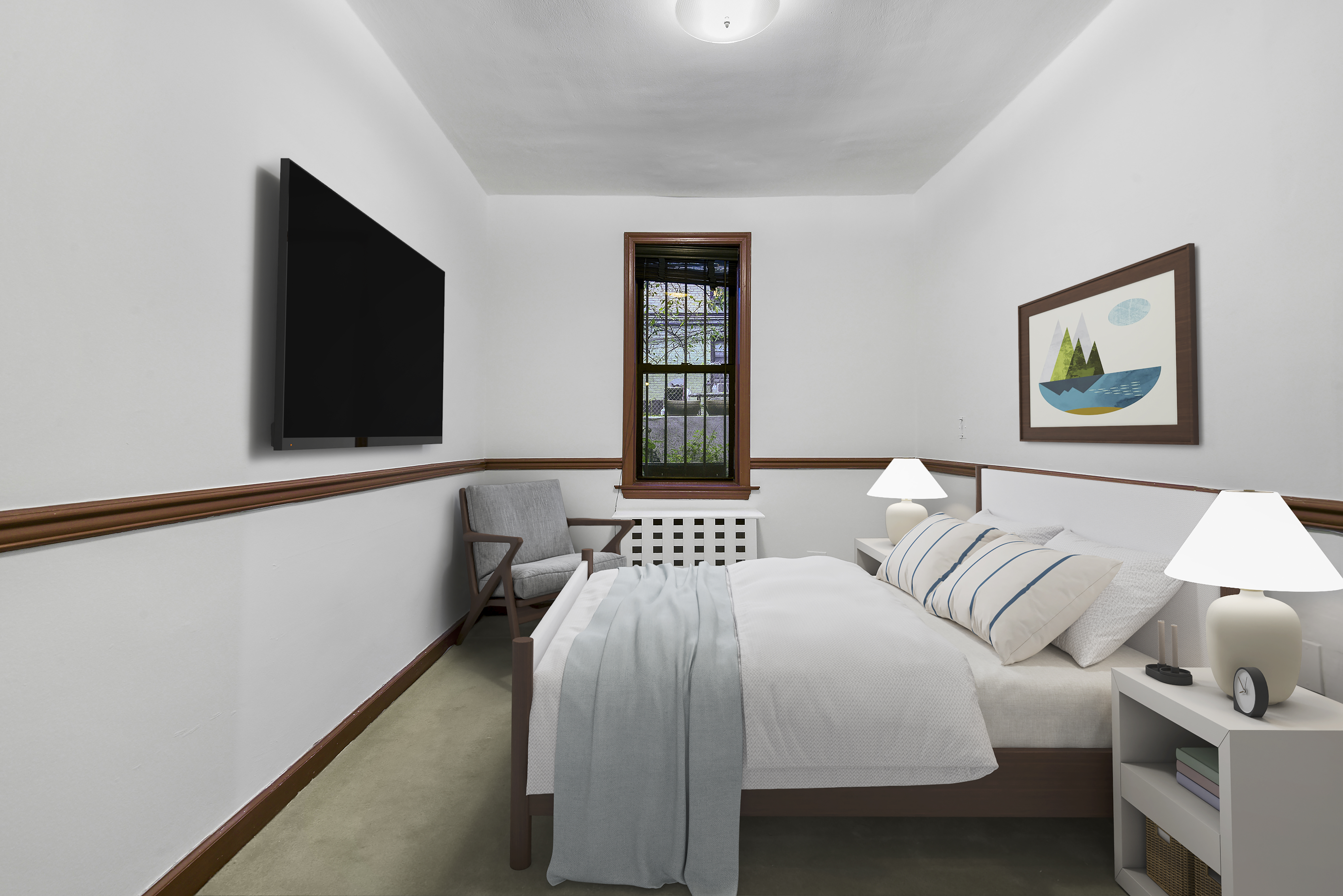 146 West 80th Street, Unit BR Manhattan, NY 10024 - Photo 4 of 16 a bedroom with a bed and a flat screen tv