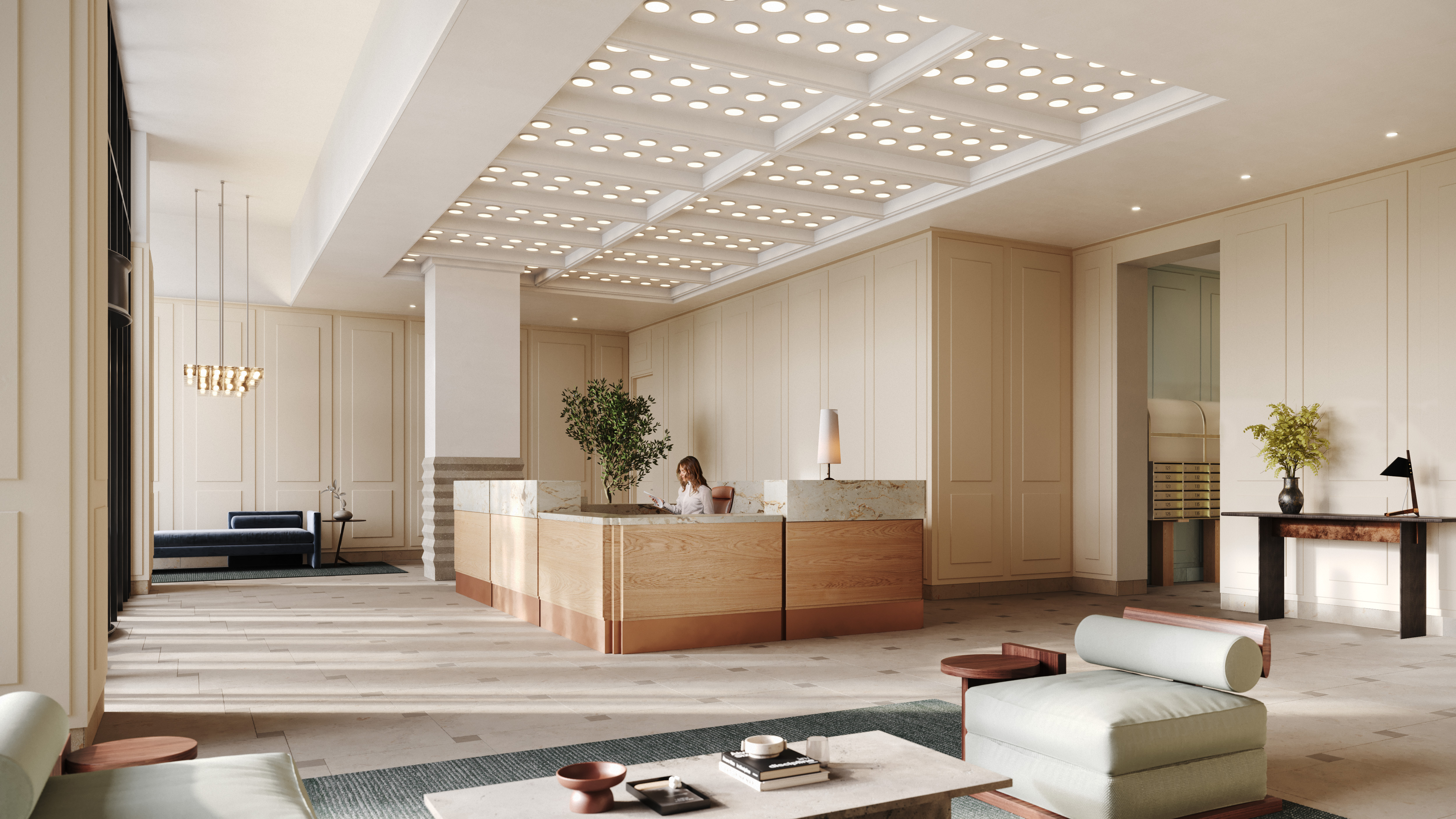 16 Dupont Street, Unit 15F Brooklyn, NY 11222 - Photo 12 of 14 a living room with furniture and a chandelier