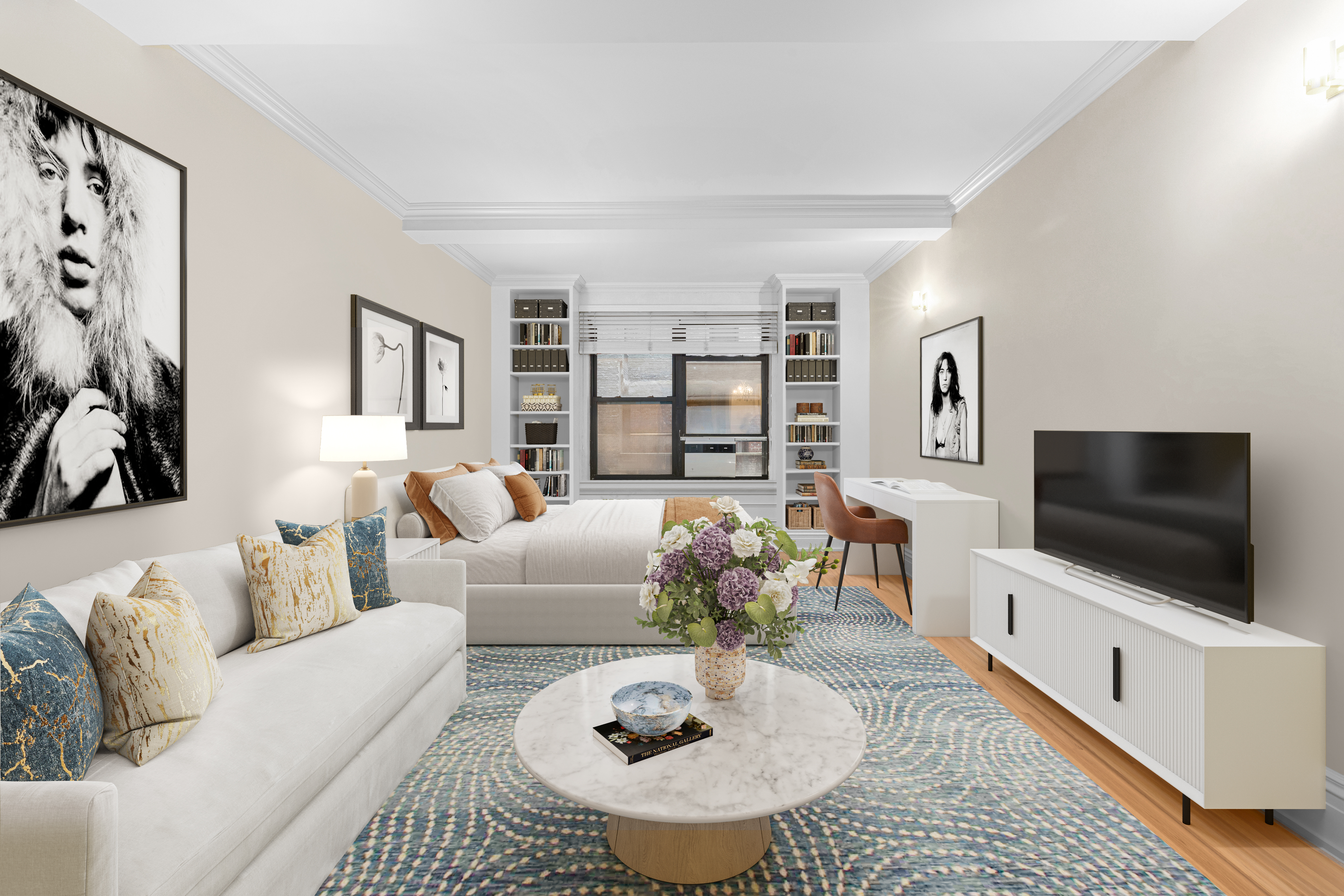 235 West 102nd Street, Unit 3B Manhattan, NY 10025 - Photo 8 of 20 a living room with furniture and a flat screen tv
