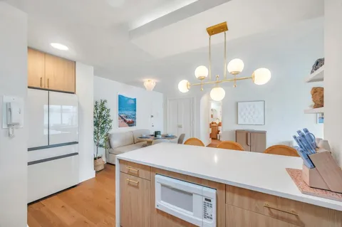 a spacious bathroom with a potted plant and a sink