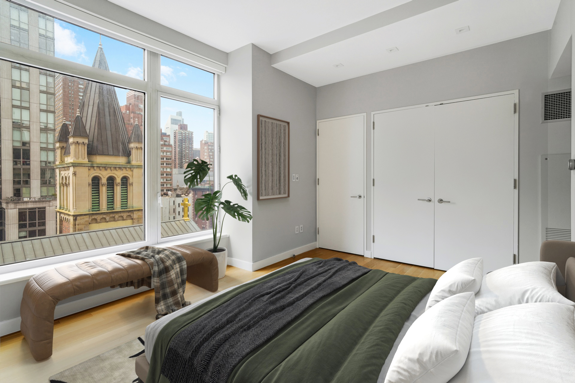 400 East 67th Street, Unit 7B Manhattan, NY 10065 - Photo 3 of 14 a bedroom with a bed and a large window
