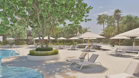 a view of a swimming pool with a patio