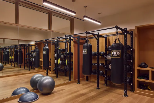 a view of a room with gym equipment