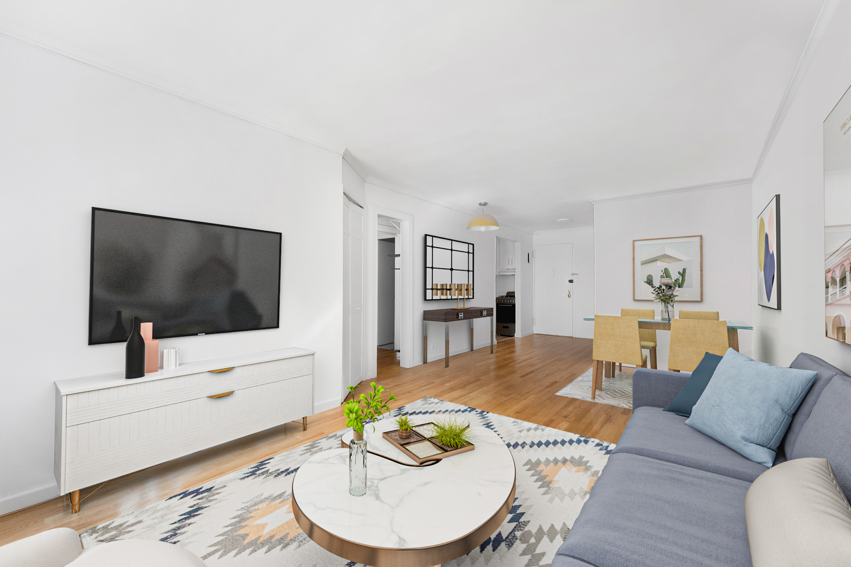 165 Christopher Street, Unit LV Manhattan, NY 10014 - Photo 3 of 16 a living room with furniture and a flat screen tv
