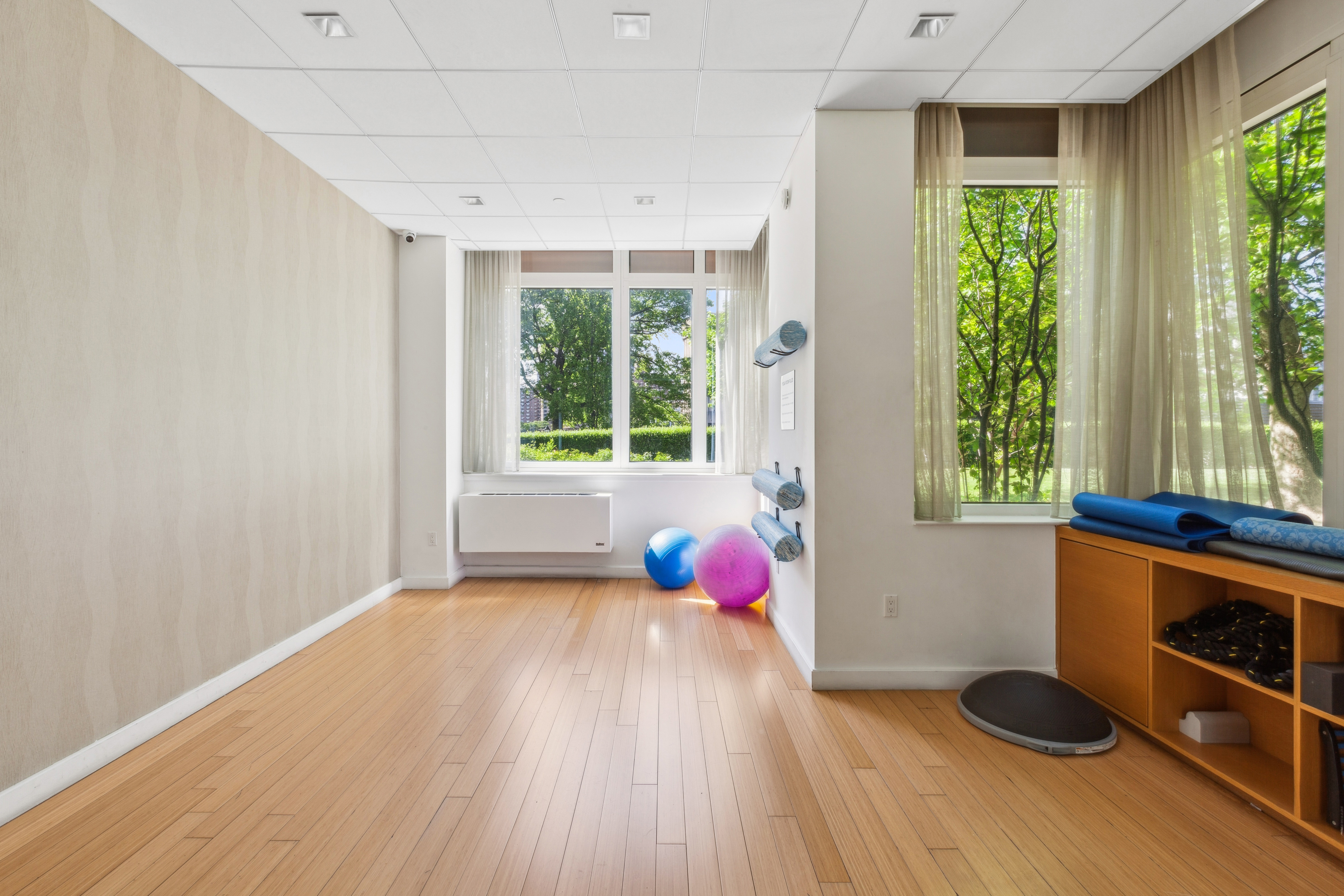 415 Main Street, Unit 4G Manhattan, NY 10044 - Photo 16 of 18 a view of a room with wooden floor and windows