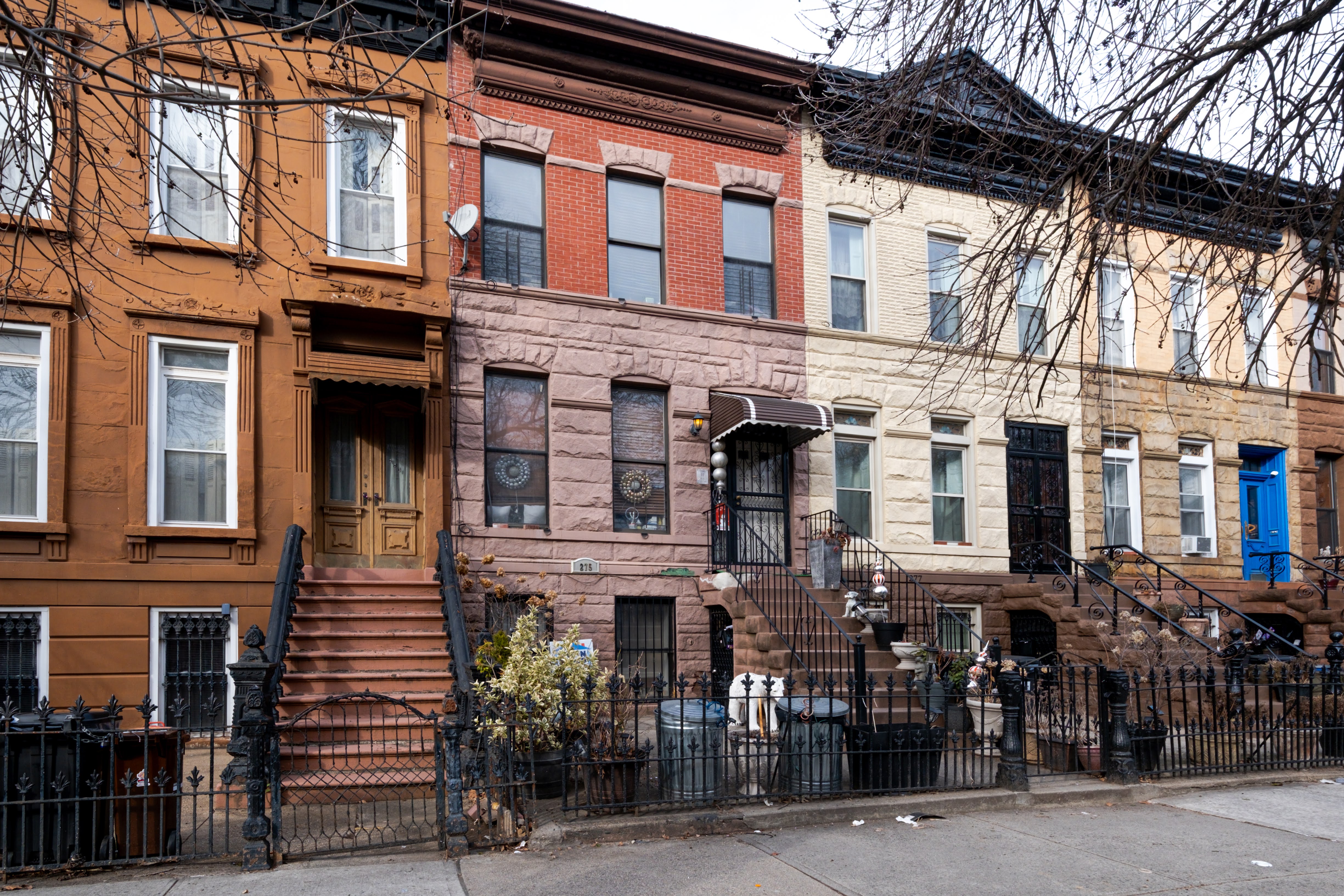 a front view of a building and a street