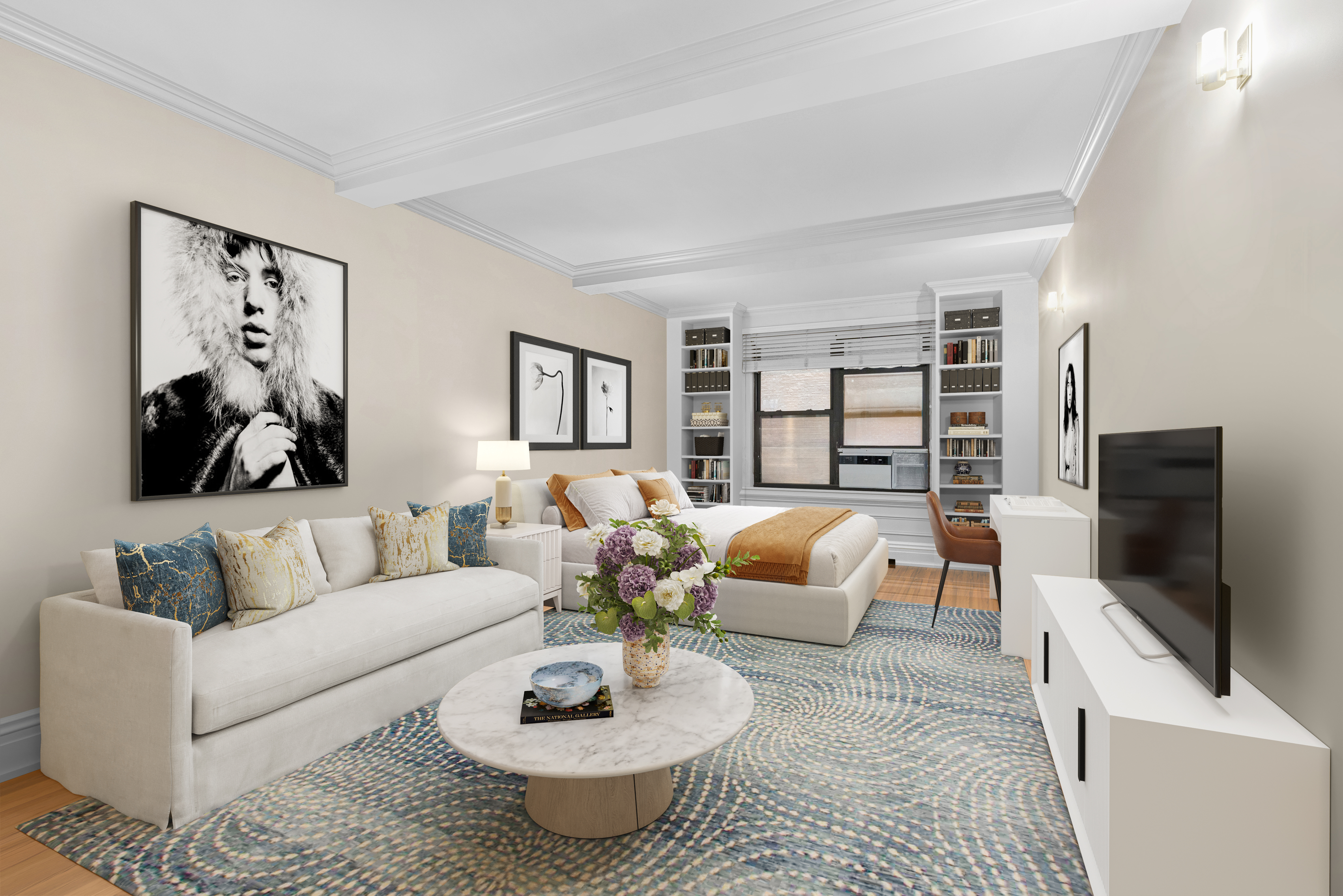 235 West 102nd Street, Unit 3B Manhattan, NY 10025 - Photo 7 of 20 a living room with furniture and a flat screen tv