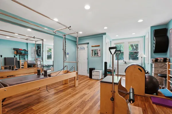 a view of a room with gym equipment