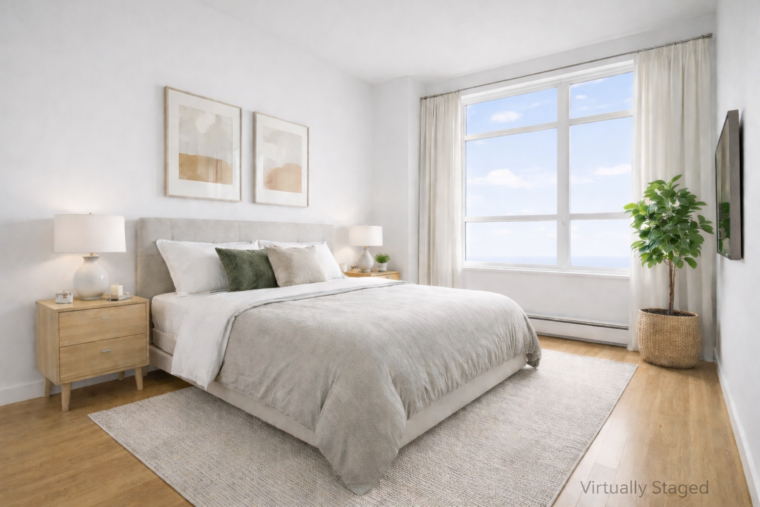 505 Court Street, Unit 9G Brooklyn, NY 11231 - Photo 3 of 11 a bedroom with a large bed and a potted plant