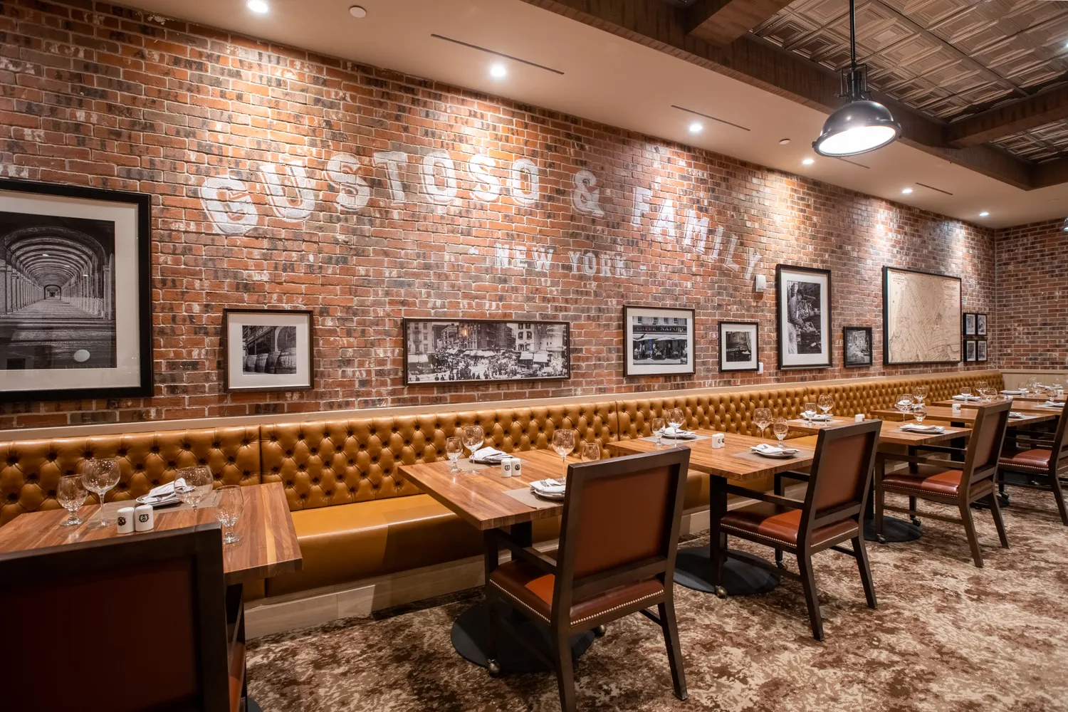 a dining room with furniture