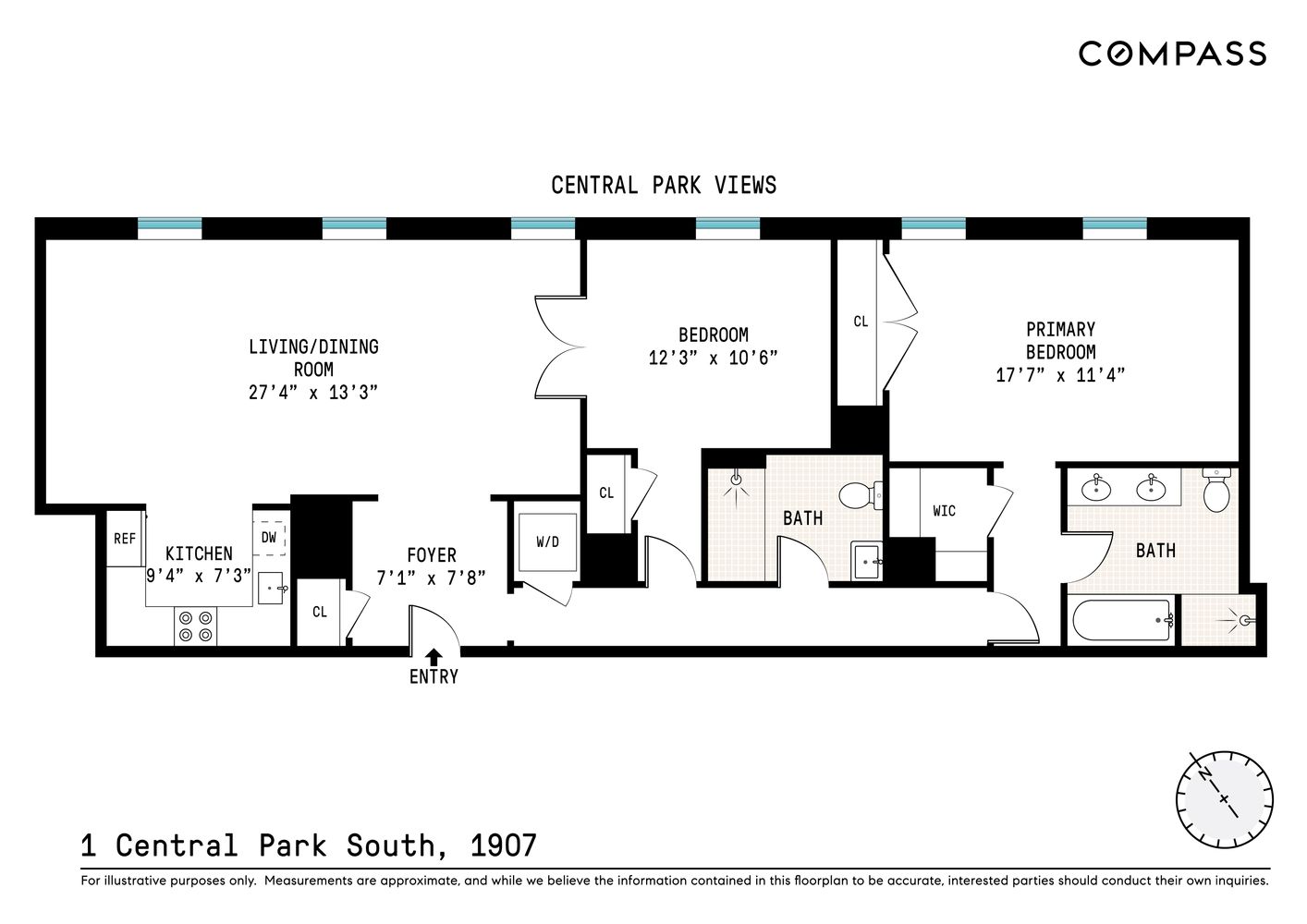 1 Central Park South, Unit 1907 Manhattan, NY 10019 - Photo 13 of 13 a picture of a floor plan