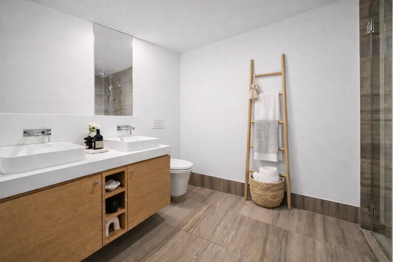 800 Dean Street, Unit GARDEN Brooklyn, NY 11238 - Photo 8 of 11 a spacious bathroom with a double vanity sink and a mirror