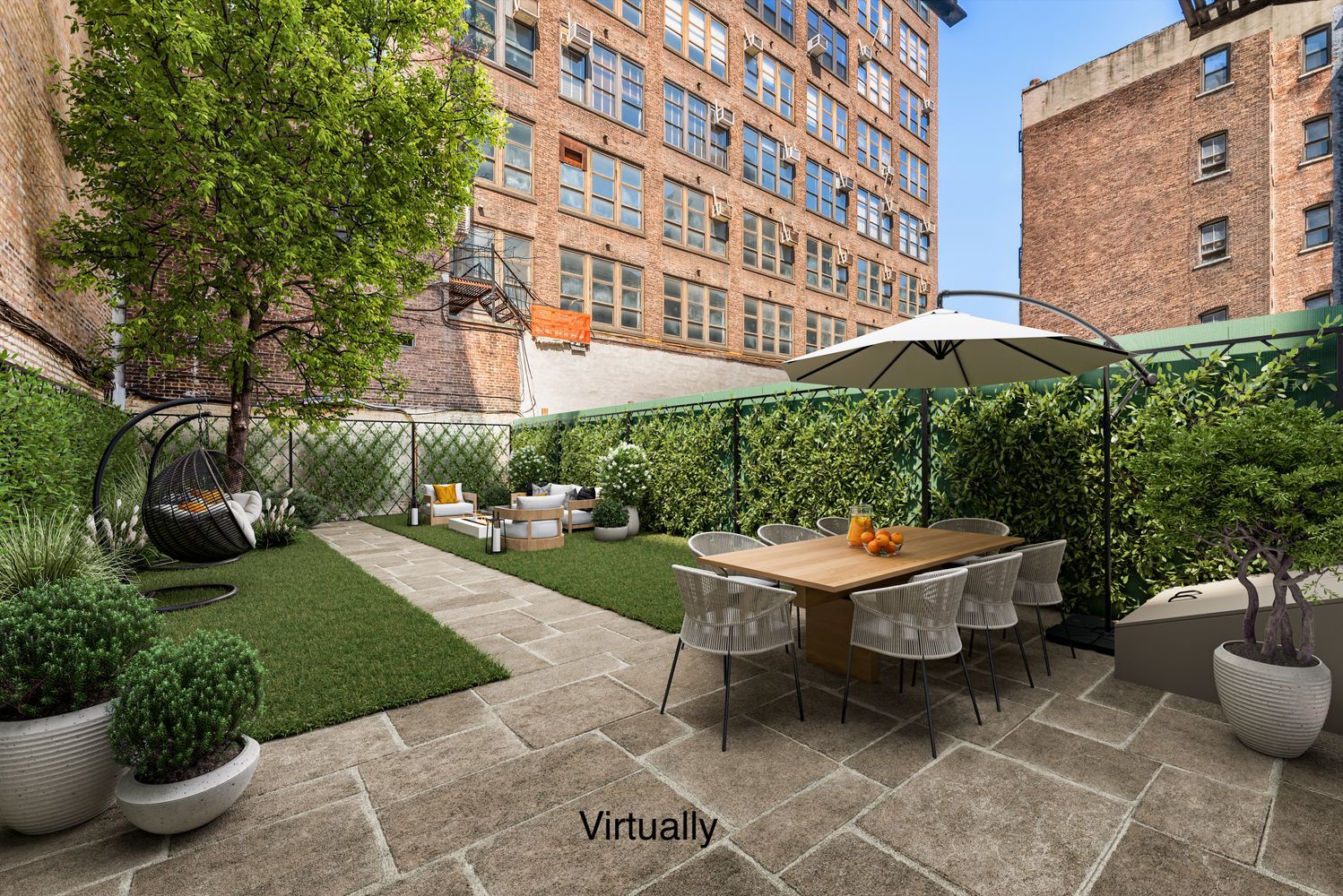 a view of a patio with couches and potted plants