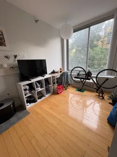 a room with a bed and a flat screen tv