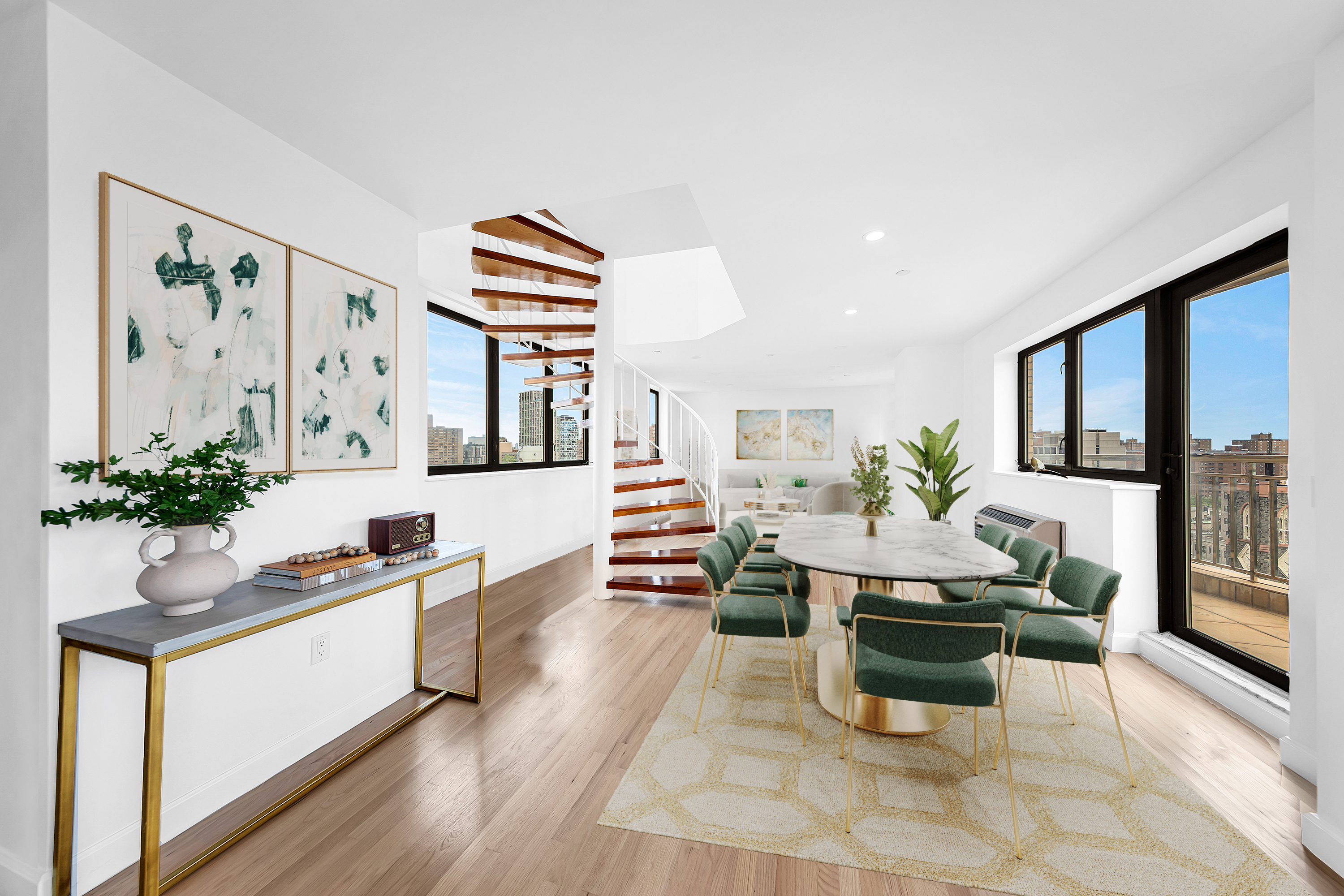 136 East Broadway, Unit PHA Manhattan, NY 10002 - Photo 3 of 12 a living room with fireplace furniture and a potted plant