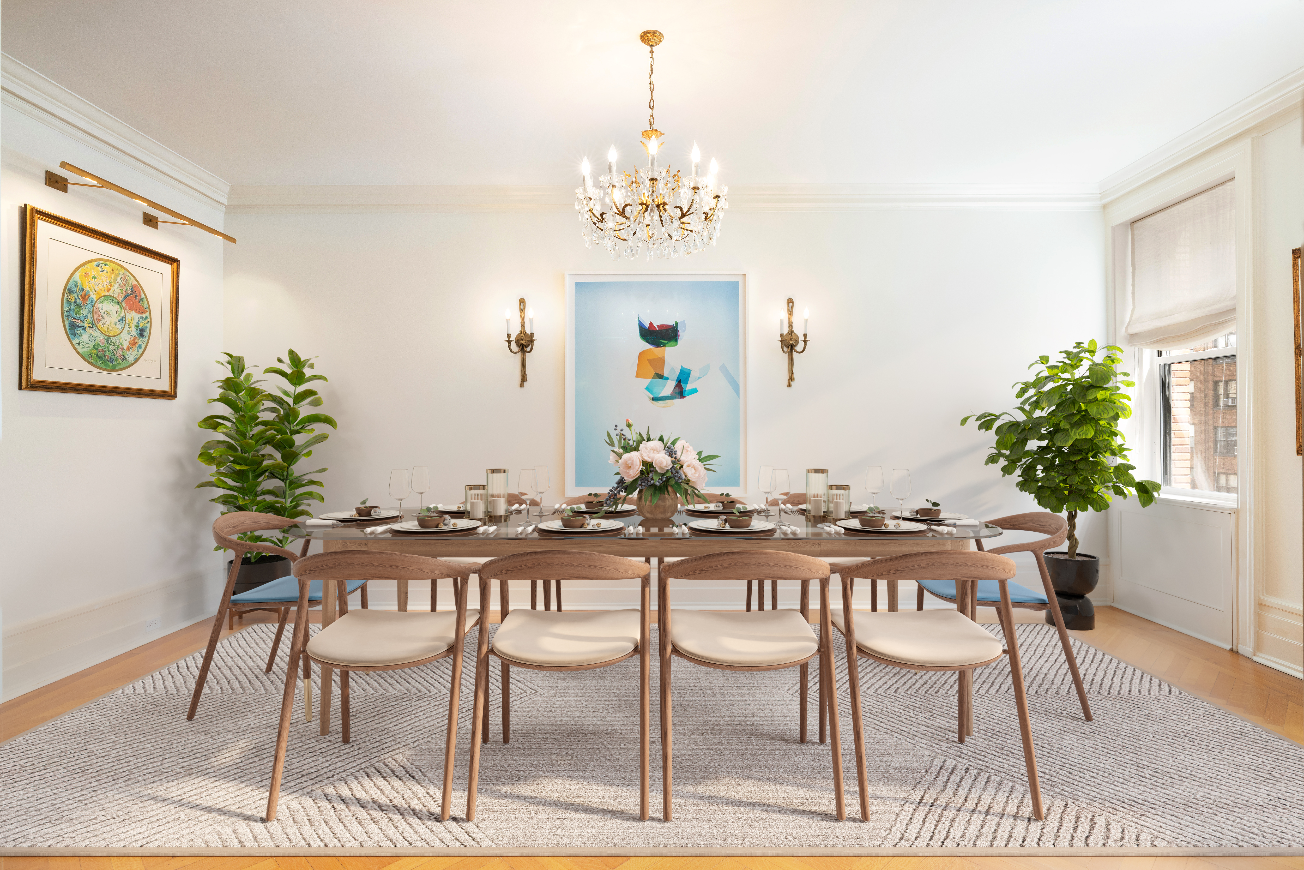 325 West End Avenue, Unit 6AB Manhattan, NY 10023 - Photo 3 of 22 a dining room with furniture potted plants and wooden floor