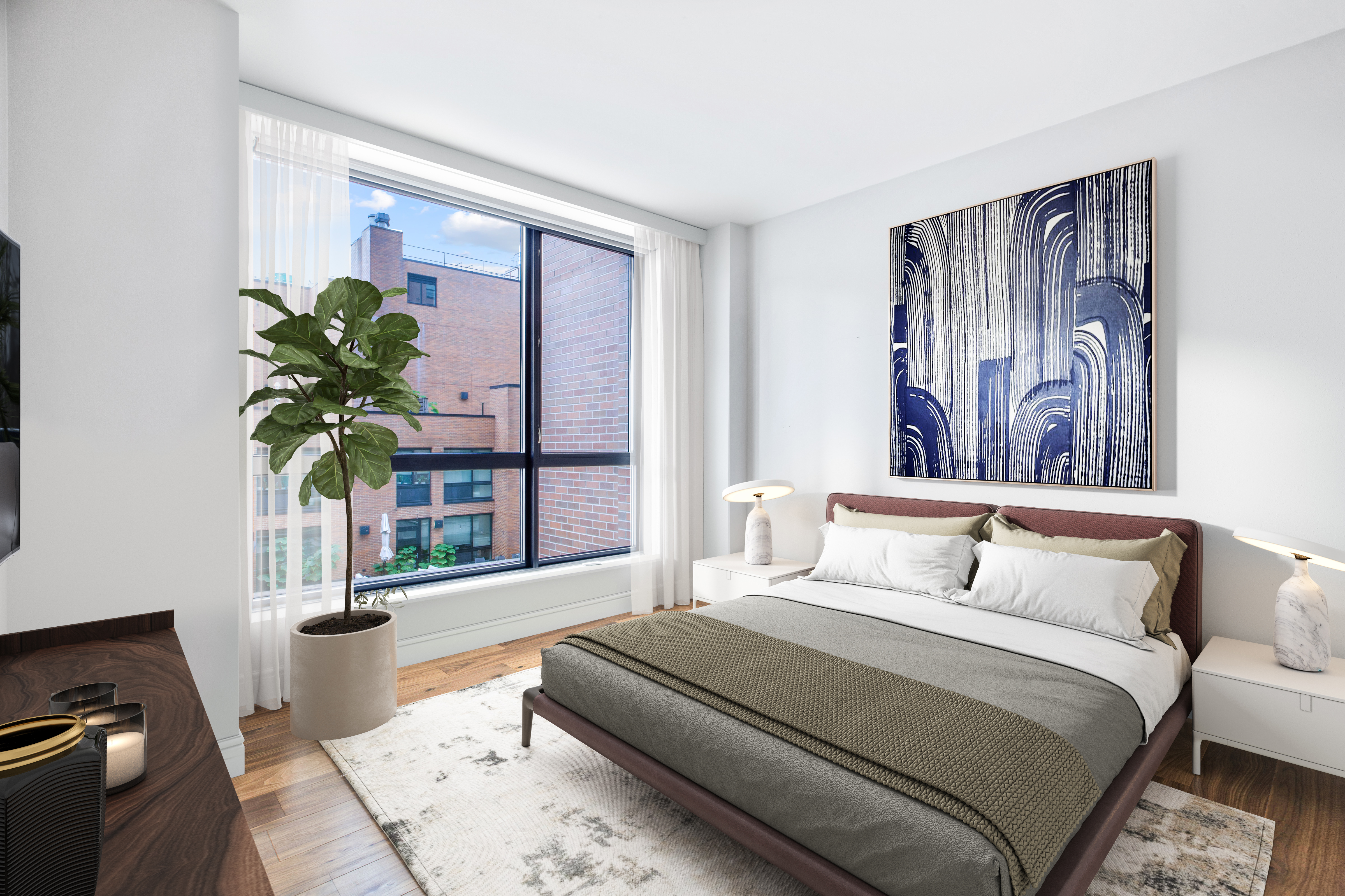 540 West 28th Street, Unit 4F Manhattan, NY 10001 - Photo 6 of 16 a bedroom with a bed and a potted plant
