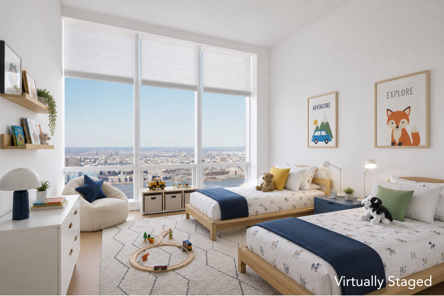 15 Hudson Yards, Unit 77B Manhattan, NY 10001 - Photo 9 of 24 a bedroom with two beds and large window