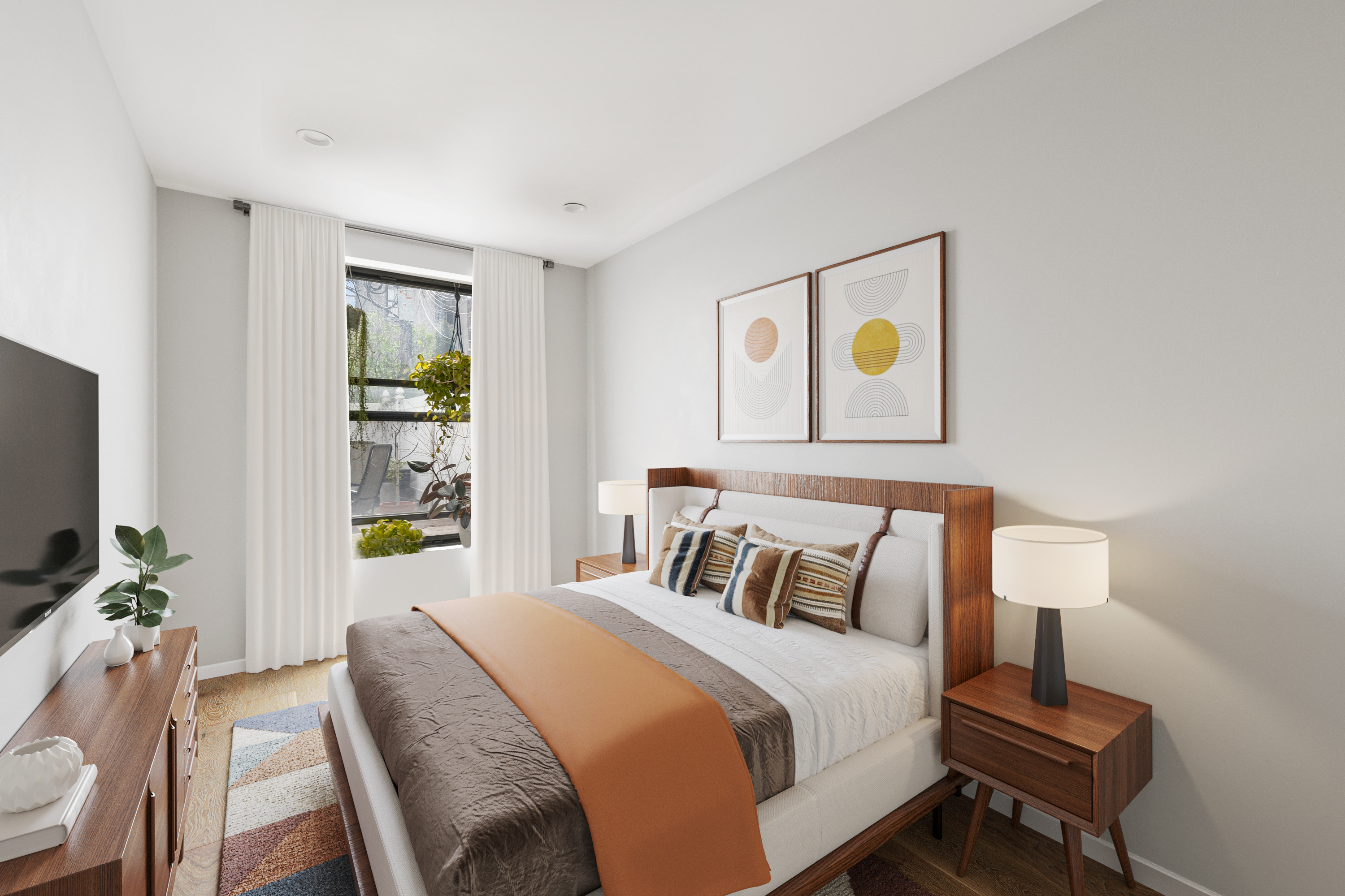 158 15th Street, Unit B1 Brooklyn, NY 11215 - Photo 4 of 8 a bedroom with a bed and a flat screen tv