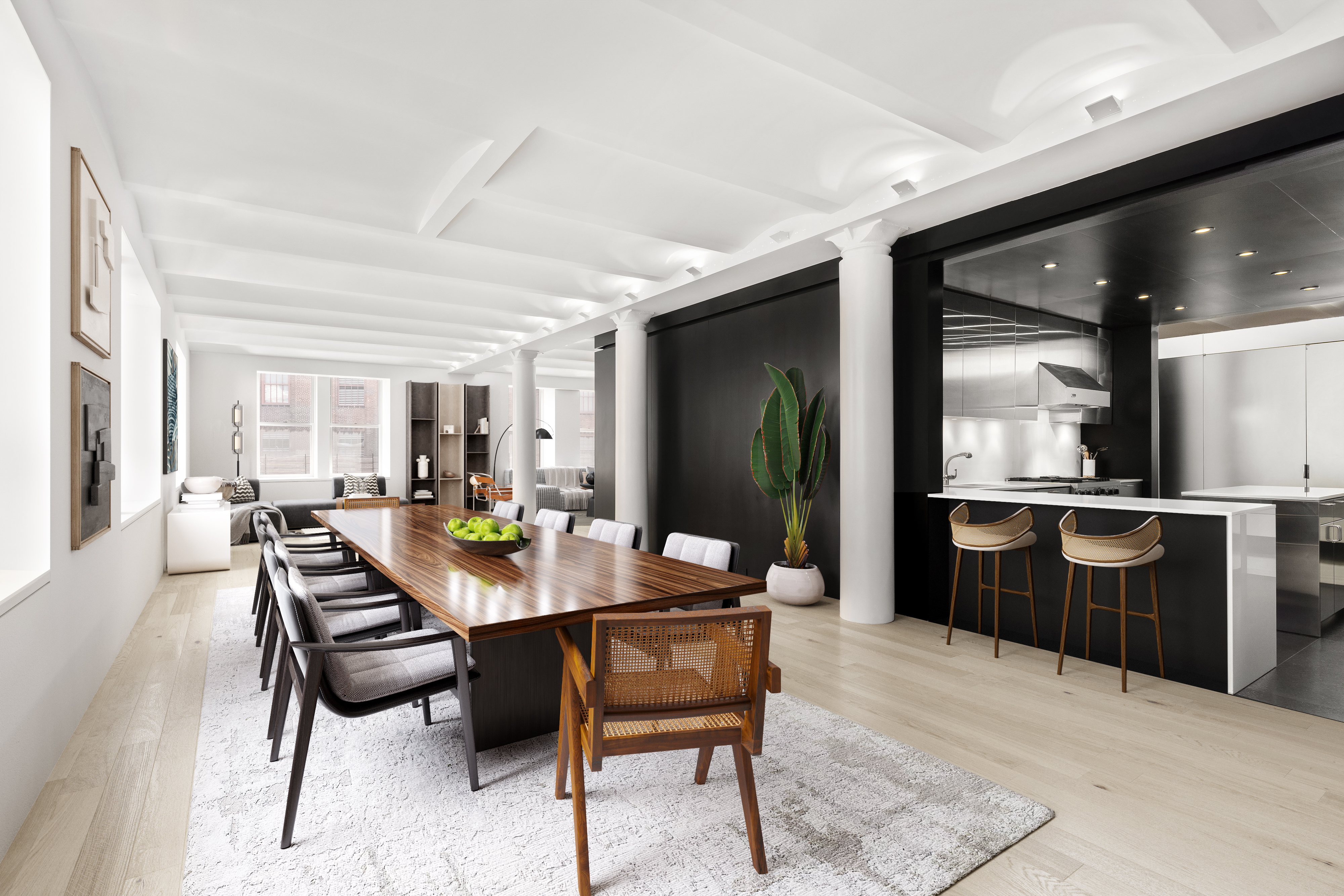 55 Hudson Street, Unit 3BCD Manhattan, NY 10013 - Photo 5 of 21 a dining room with a wooden table and chairs