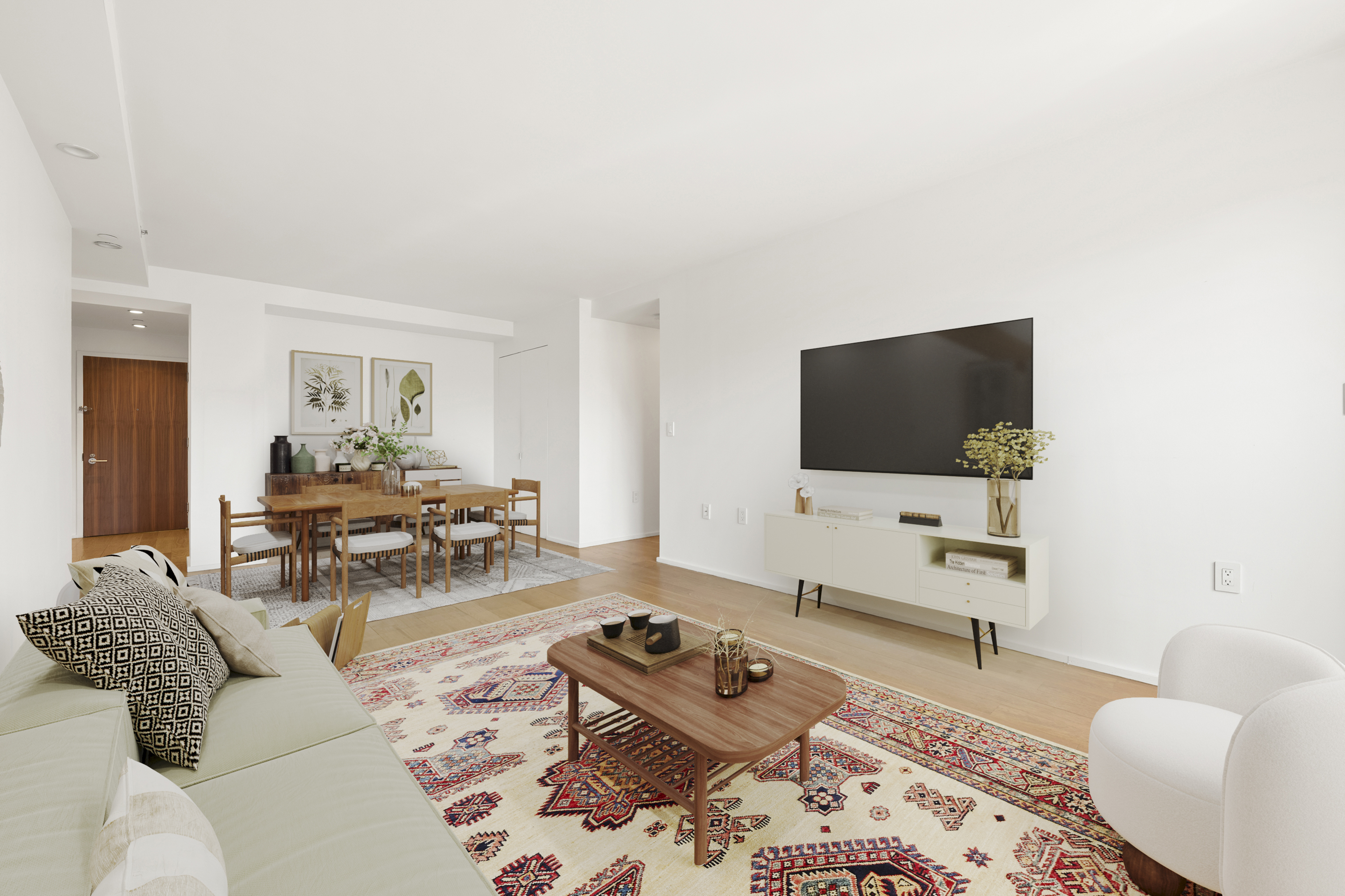 2280 Frederick Douglass Boulevard, Unit 6A Manhattan, NY 10027 - Photo 2 of 13 a living room with furniture and a flat screen tv