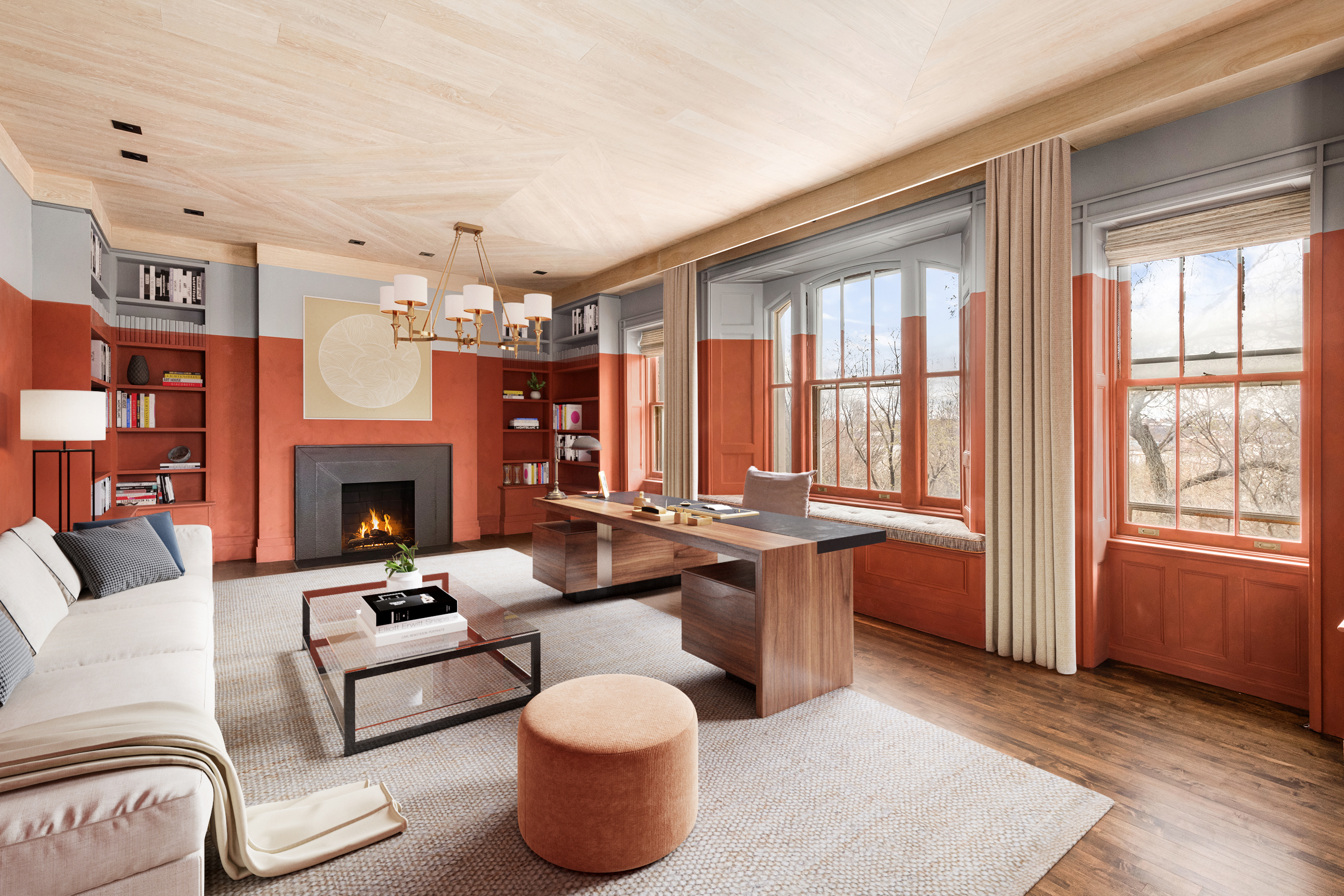 337 Riverside Drive Manhattan, NY 10025 - Photo 10 of 32 a living room with furniture a fireplace and large windows