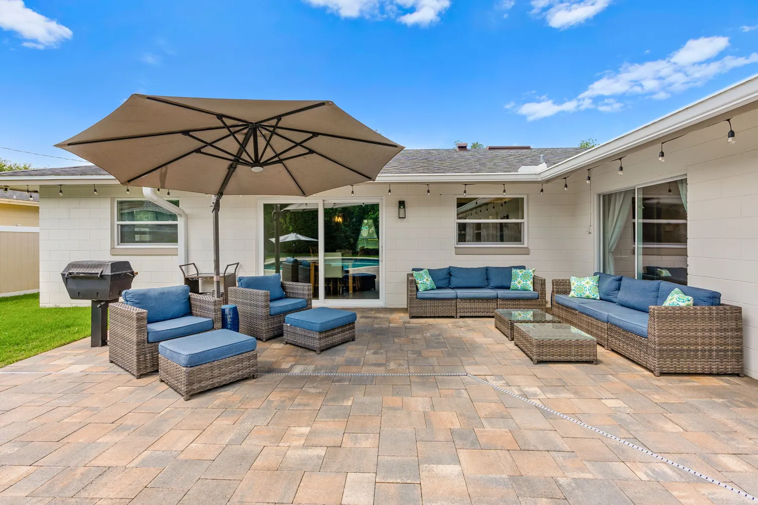 a swimming pool with an outdoor space