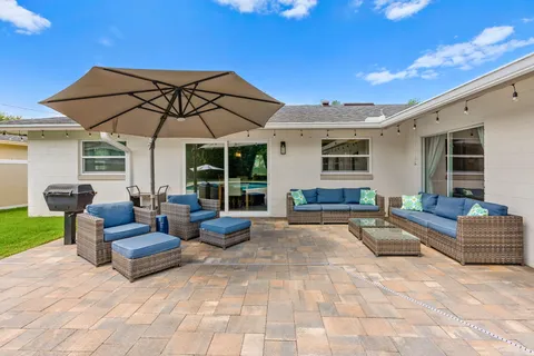 a swimming pool with an outdoor space