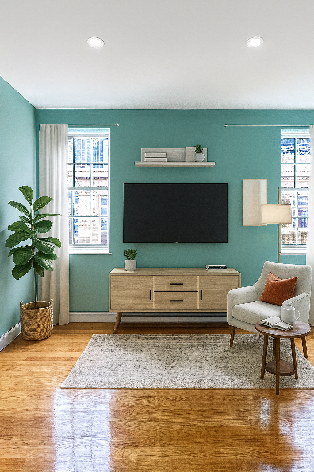 212 Front Street, Unit 4 Manhattan, NY 10038 - Photo 3 of 7 a living room with furniture and a flat screen tv