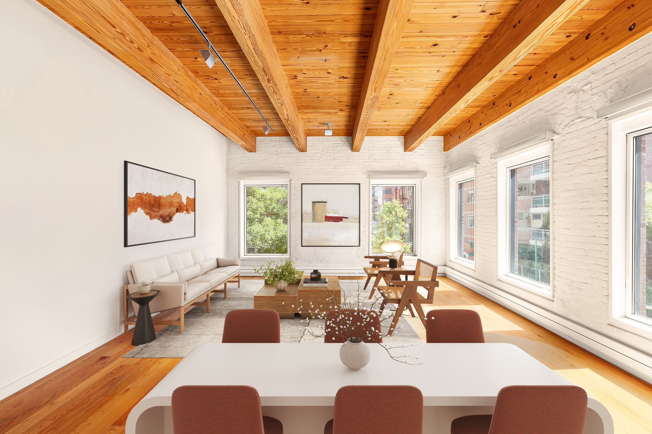 136 Baxter Street, Unit 3C Manhattan, NY 10013 - Photo 4 of 15 a living room with furniture a large window