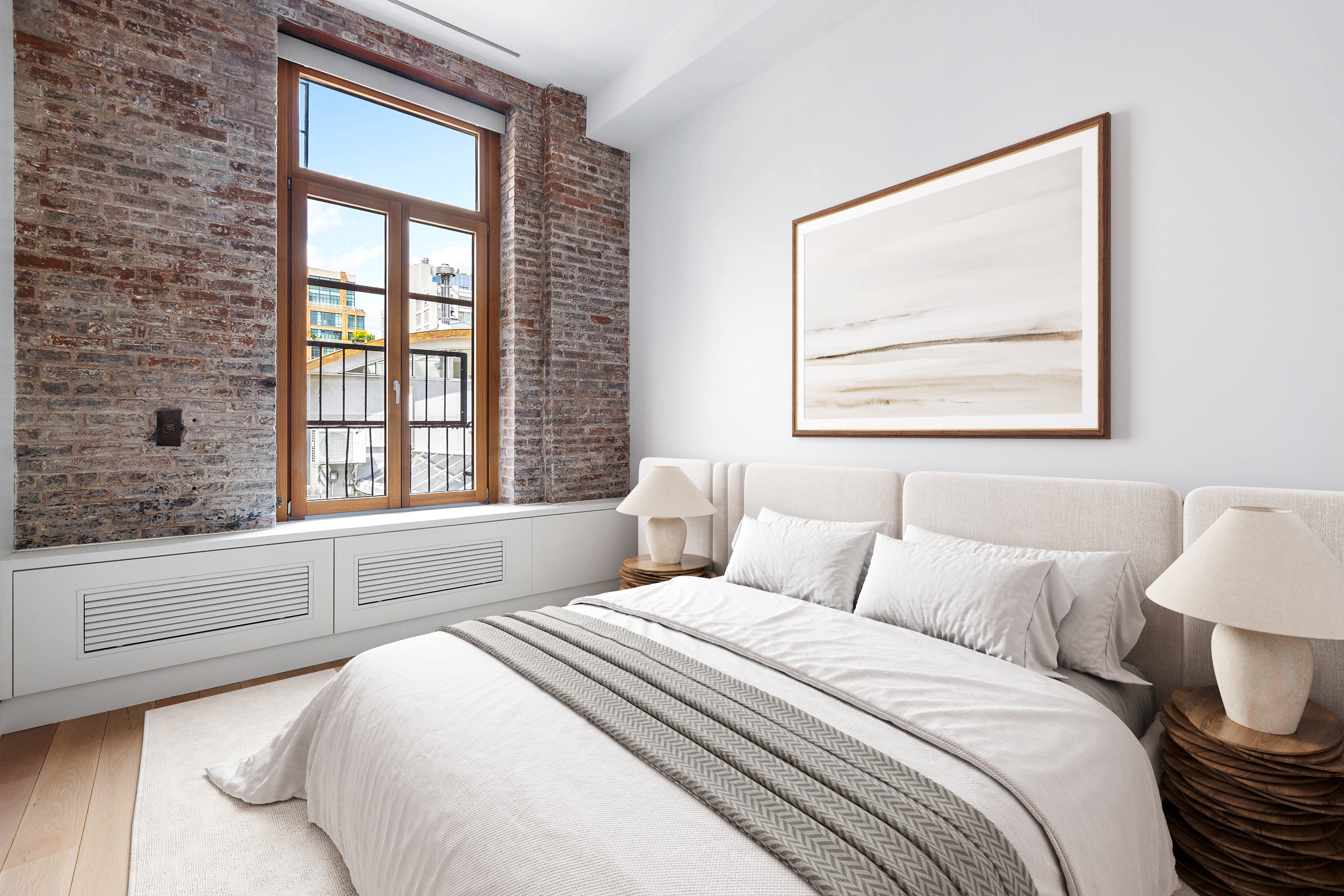 186 Franklin Street, Unit PHA Manhattan, NY 10013 - Photo 4 of 11 a bedroom with a bed and a large window