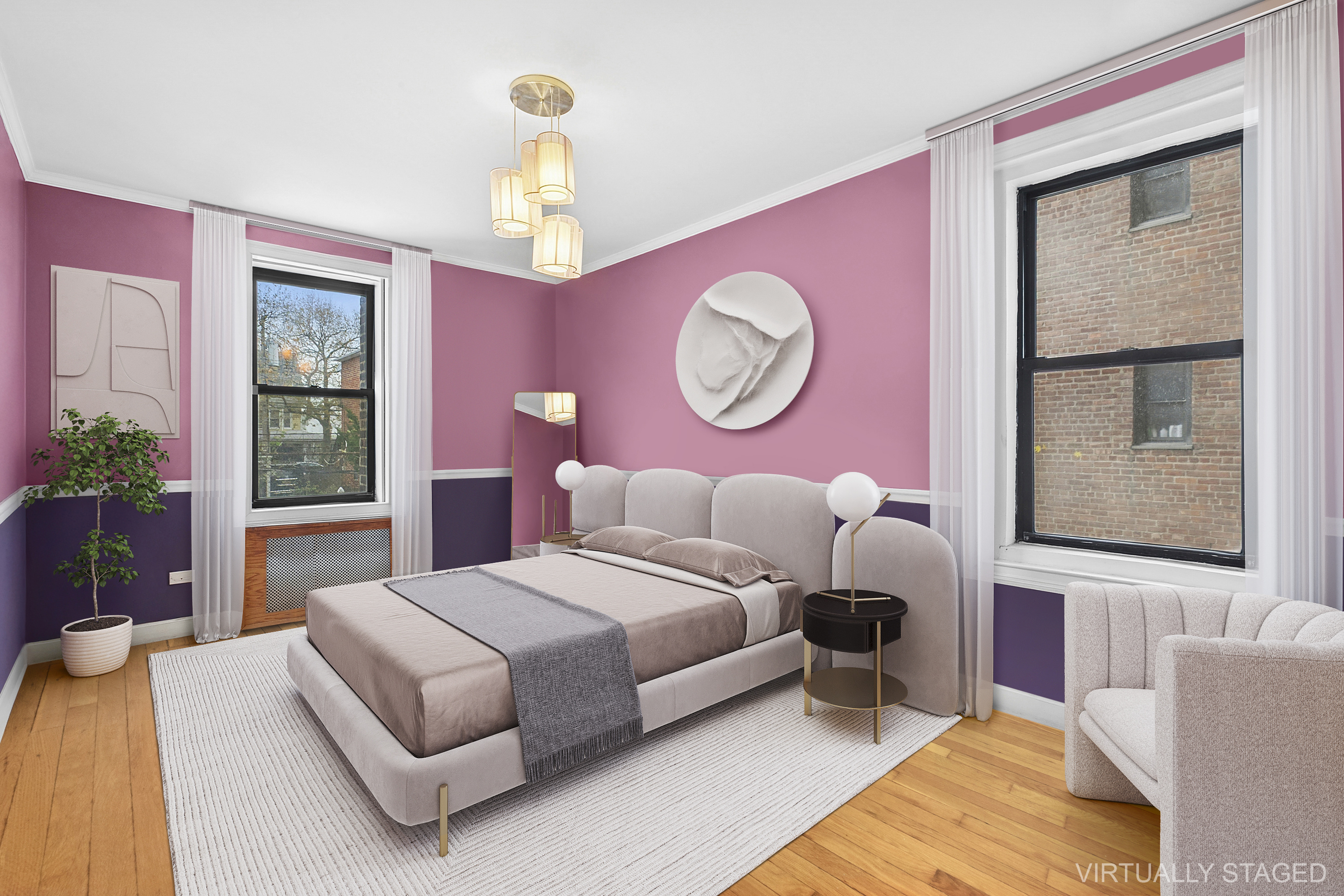 3025 Ocean Avenue, Unit 1O Brooklyn, NY 11235 - Photo 5 of 9 a bedroom with a bed chandelier and a window