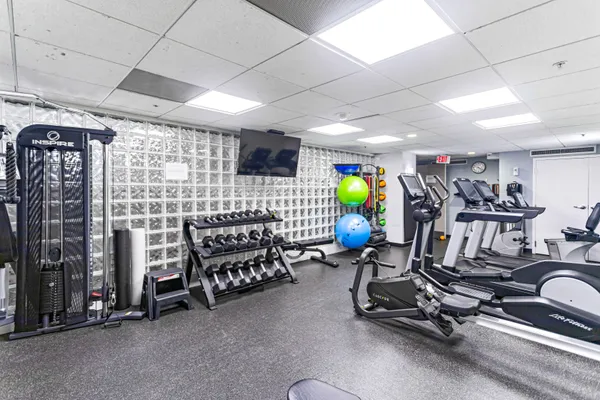 a view of a room with gym equipment