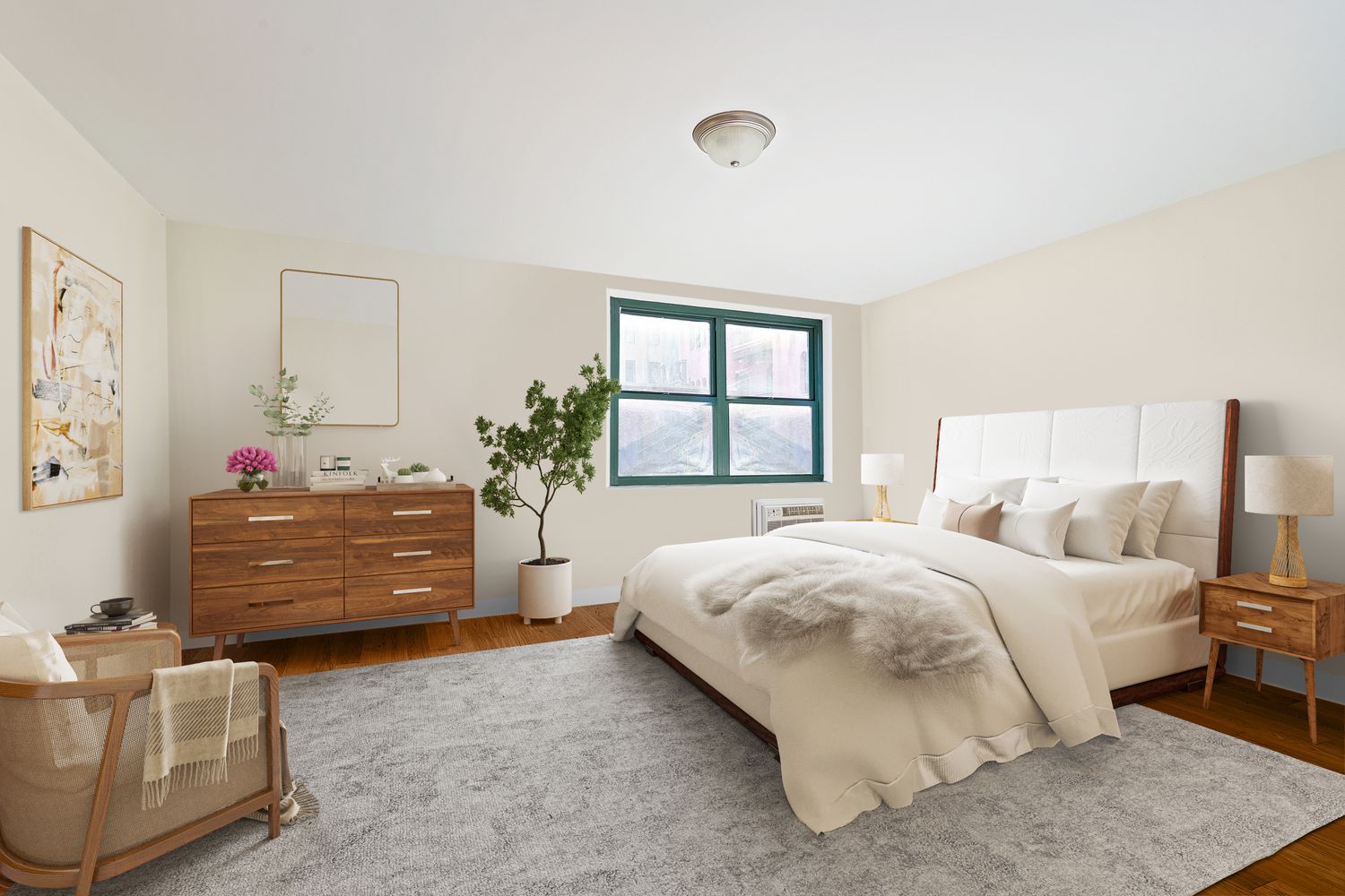 a bedroom with a bed and window