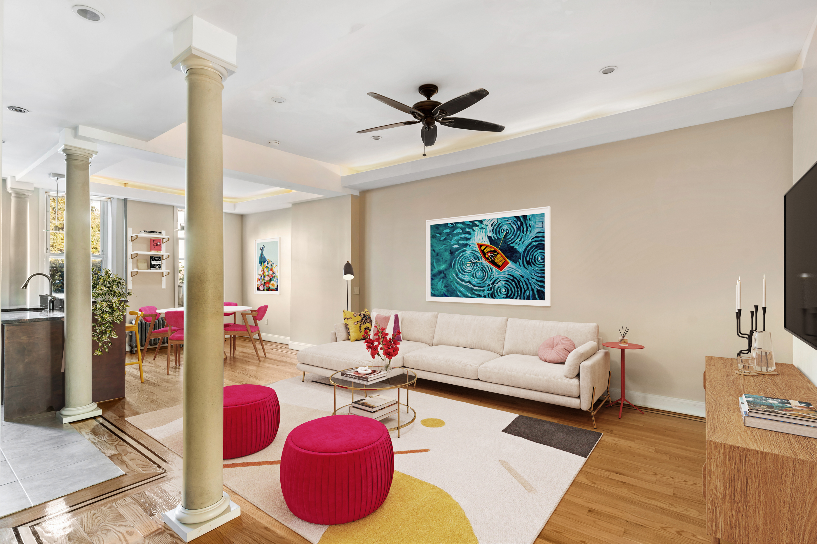 60-13 Menahan Street, Unit 1 Queens, NY 11385 - Photo 3 of 19 a living room with furniture a rug and a chandelier