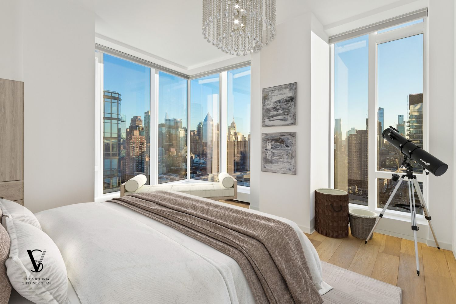 1 West End Avenue, Unit 28C Manhattan, NY 10023 - Photo 5 of 26 a bedroom with a bed and a large mirror next to a window